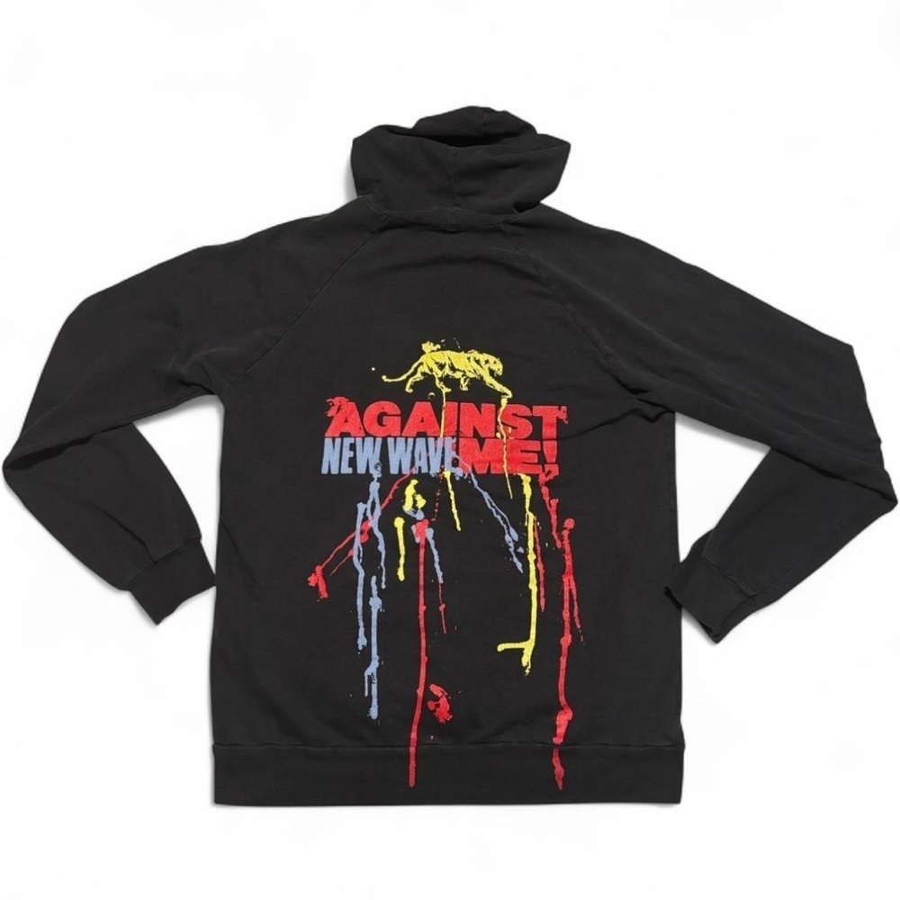 Against Me Hoodie L Black Graphic Paint Splatter Tiger New Wave Punk Emo
